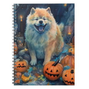 Gruseliger Chow Chow Halloween mit Kürbissen  Notizblock