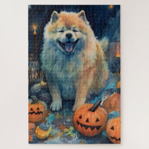 Gruseliger Chow Chow Halloween mit Kürbissen  Puzzle