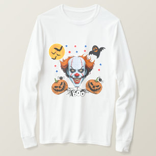 Gruseliger Clown Halloween-Szene mit Kürbissen T-Shirt