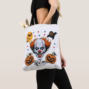 Gruseliger Clown Halloween-Szene mit Kürbissen Tasche