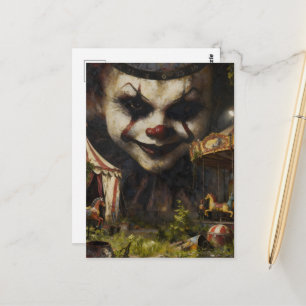 Gruseliger Clown im verlassenen Zirkus Postkarte