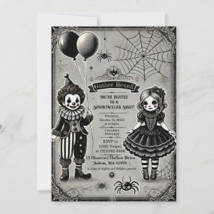 Gruseliger Clown & Puppen Halloween Einladung