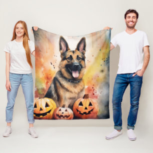 Gruseliger Deutscher Schäferhund mit Kürbissen Hal Fleecedecke