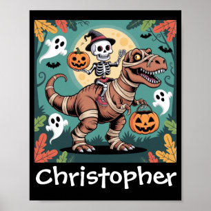 Gruseliger Dino-Reiter – Skelett auf Mumien-T-Rex  Poster