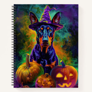 Gruseliger Dobermann-Hund Halloween-Hexe und Kürbi Notizblock