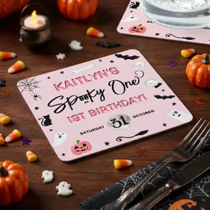 Gruseliger Einser! Mädchen Halloween 1. Geburtstag Rechteckiger Pappuntersetzer