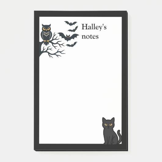 Gruseliger Eule, Fledermäuse und schwarze Katze Post-it Klebezettel (Vorderseite)