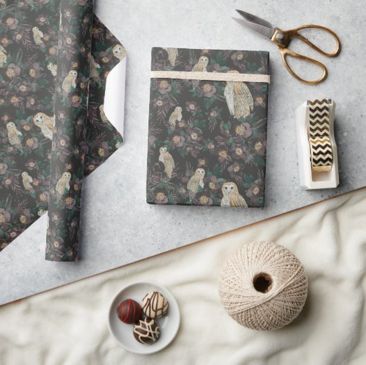Gruseliger Eule & Nacht Blumenmuster Geschenkpapier (Kunsthandwerk)
