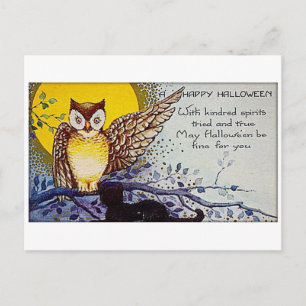 Gruseliger Eule Vintage Halloween Postkarte