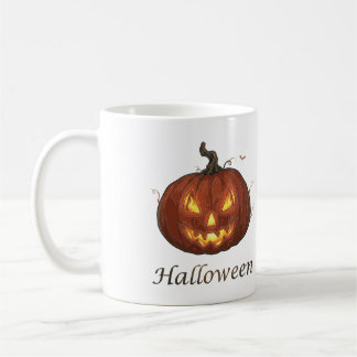 Gruseliger feuriger Jack-o'-Lantern Halloween-Kürb Kaffeetasse