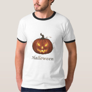 Gruseliger feuriger Jack-o'-Lantern Halloween-Kürb T-Shirt