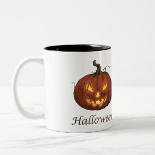 Gruseliger Feuriger Jack-o'-Lantern Halloween-Kürb Zweifarbige Tasse