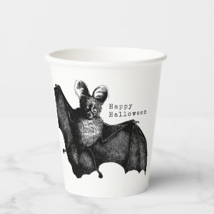 Gruseliger fliegender Vintage-Fledermaus-Halloween Pappbecher