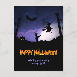 Gruseliger Friedhof - Kürbishexe Frohes Halloween Postkarte