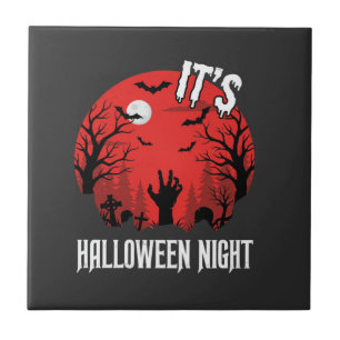 Gruseliger Friedhof-Vektor für Halloween Nacht Fliese