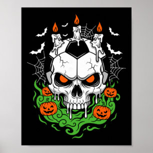 Gruseliger Fußball-Schädel-Halloween-Kerzen-Kürbis Poster