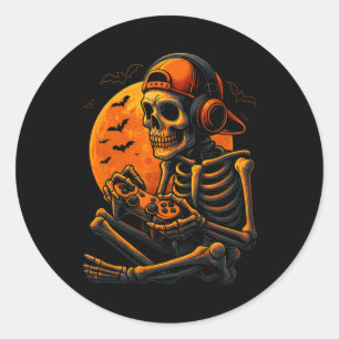 Gruseliger Gamer Halloween Gruseliger Skelettspiel Runder Aufkleber