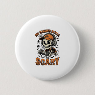 Gruseliger Gamer-Skelett Vintage-Halloween-Shirt-D Button