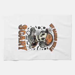 Gruseliger Gamer-Skelett Vintage-Halloween-Shirt-D Geschirrtuch