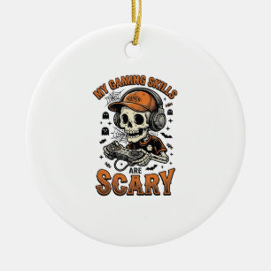 Gruseliger Gamer-Skelett-Vintage-Halloween-Shirt-E Keramik Ornament