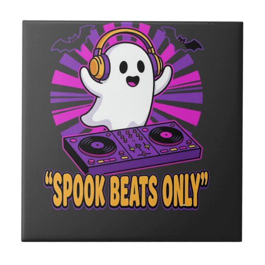 Gruseliger Geist DJ Halloween Beats Design_1 Fliese (Vorderseite)