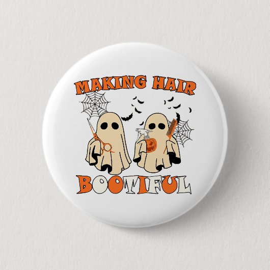 Gruseliger Geist-Friseur Halloween Button (Vorderseite)