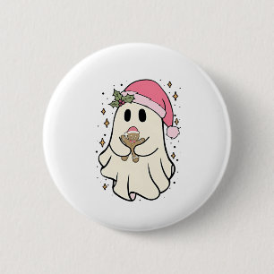 Gruseliger Geist hält ein Gingerbread-Weihnachten Button