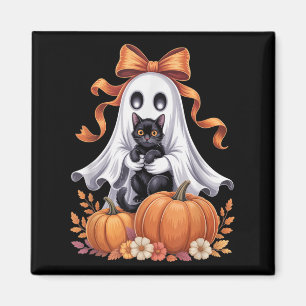 Gruseliger Geist hält schwarze Katze Groovy Floral Magnet