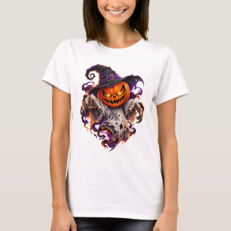 Gruseliger Geist-Kürbis mit leuchtenden Augen Hall T-Shirt
