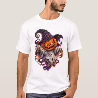 Gruseliger Geist-Kürbis mit leuchtenden Augen Hall T-Shirt