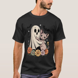 Gruseliger Geist umarmt Sphynx-Katze Halloween Kat T-Shirt
