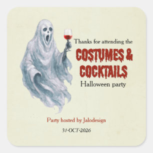 Gruseliger Geister-Kostüm-Cocktail-Halloween-Party Quadratischer Aufkleber
