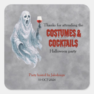 Gruseliger Geister-Kostüm-Cocktail-Halloween-Party Quadratischer Aufkleber