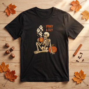 Gruseliger Gemütlicher Halloween-Kürbis-Skelett-Ka T-Shirt