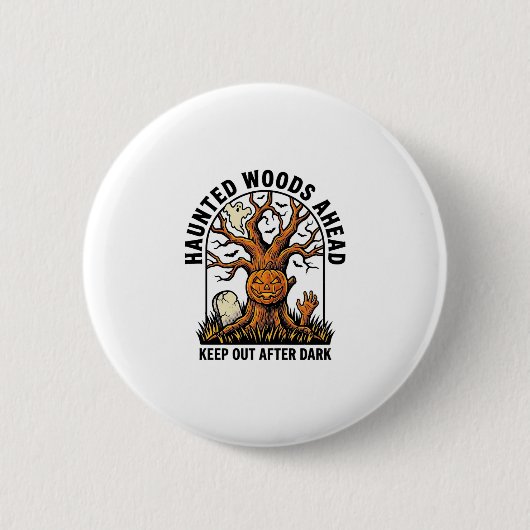 Gruseliger Gespensterbaum Vintage Halloween-Warn-S Button (Vorderseite)