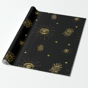 Gruseliger Goldener Schwarzer Augen-Himmels-Trick  Geschenkpapier