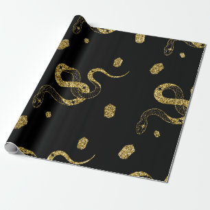 Gruseliger goldener schwarzer Schlangen-Himmels-Za Geschenkpapier