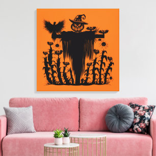 Gruseliger Goth Halloween Vogelscheuche Kürbis Mai Leinwanddruck