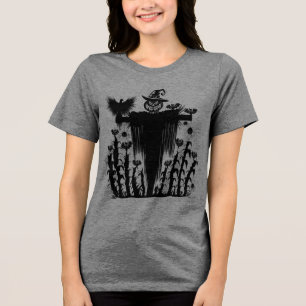 Gruseliger Gothic-Halloween-Vogelscheuche-Kürbis-M Tri-Blend Shirt