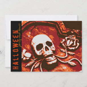 Gruseliger Grabstein-Schädel und Rose Halloween-Pa Einladung