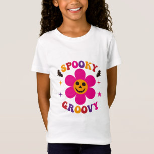 Gruseliger Groovy Rosa Halloween-Blume T-Shirt