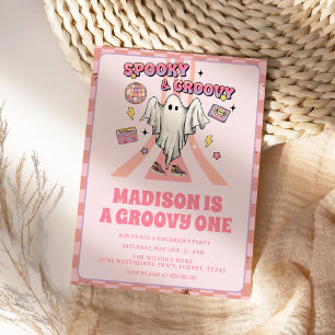 Gruseliger Groovy Rosa Vintage Halloween 1. Geburt Einladung