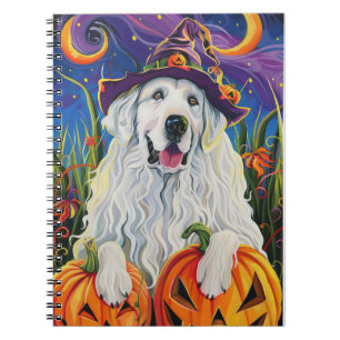 Gruseliger großer Pyrenäen-Hund Halloween-Hexe Kür Notizblock
