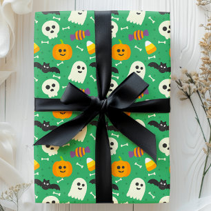Gruseliger grüner Geist, Fledermaus und Totenkopf  Geschenkpapier