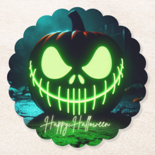 Gruseliger grüner leuchtender Halloween-Kürbis Untersetzer
