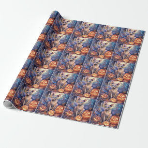 Gruseliger Halloween-Abyssinier-Katze mit Kürbisse Geschenkpapier