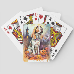 Gruseliger Halloween-Basset Hound mit Kürbissen Spielkarten