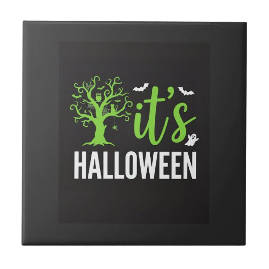 Gruseliger Halloween-Baum-Fledermäuse-Vektordesign Fliese (Vorderseite)
