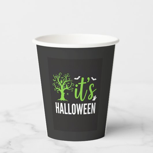 Gruseliger Halloween-Baum-Fledermäuse-Vektordesign Pappbecher (Vorderseite)