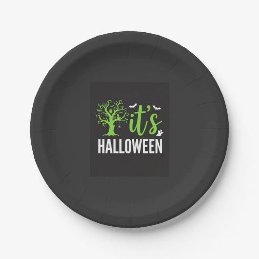 Gruseliger Halloween-Baum-Fledermäuse-Vektordesign Pappteller (Vorderseite)